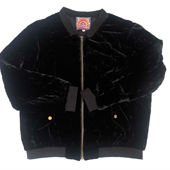 Johnny Was Silk Blend Black Velvet Quilted Bomber Jacket Size Medium - Picture 5 of 10
